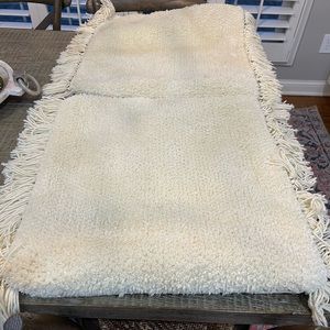 Pottery Barn cream boucle with fringe pillow cover pair